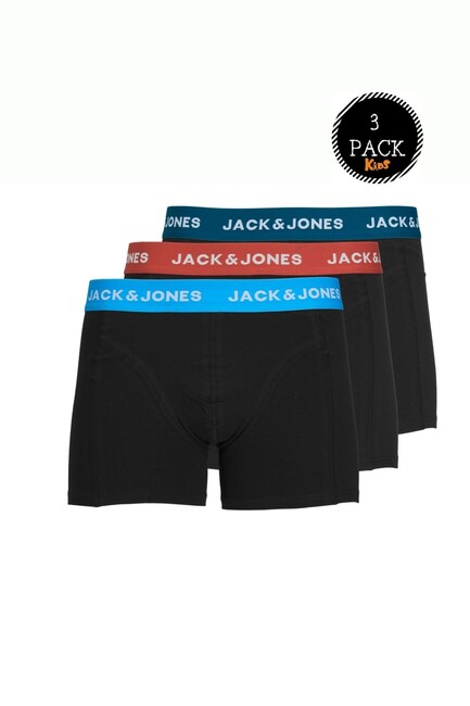 Jack & Jones - Çocuk Marvin Renkli Logolu 3'lü Boxer Paketi 12237698 Siyah 