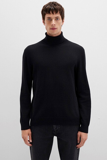 Erkek Boğazlı Kazak 0710372-900 Siyah - Thumbnail