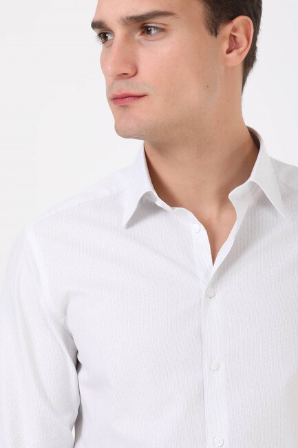 Erkek Çizgili Gömlek 10132752 Beyaz - Thumbnail