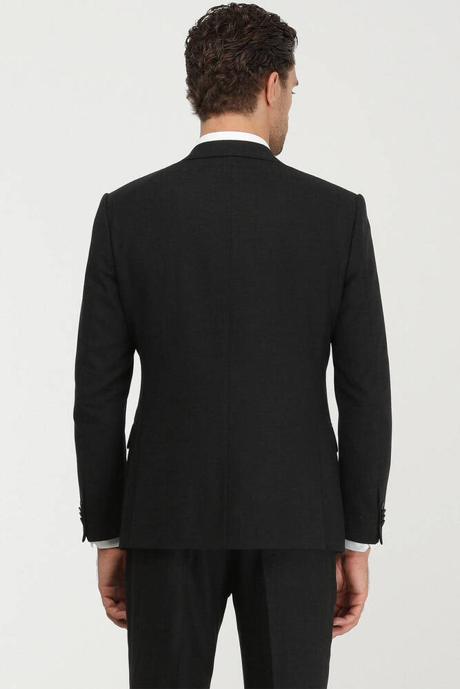 Erkek Çizgili Modern Fit Keten Karışımlı Takım Elbise 10139702 Siyah 