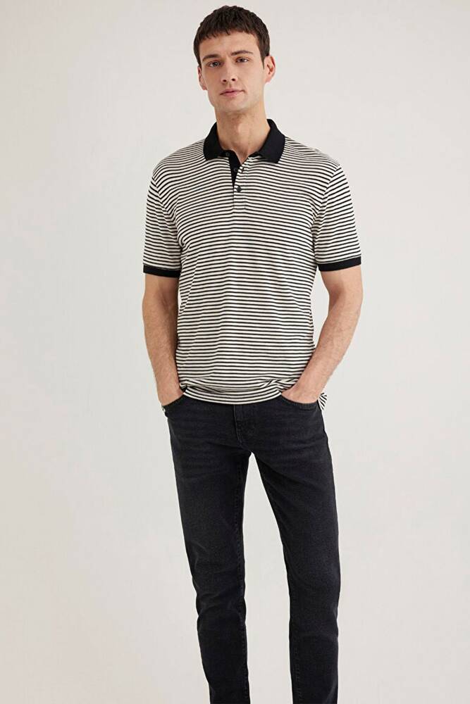 Erkek Çizgili Polo Tişört 0611843-70055 Bej 