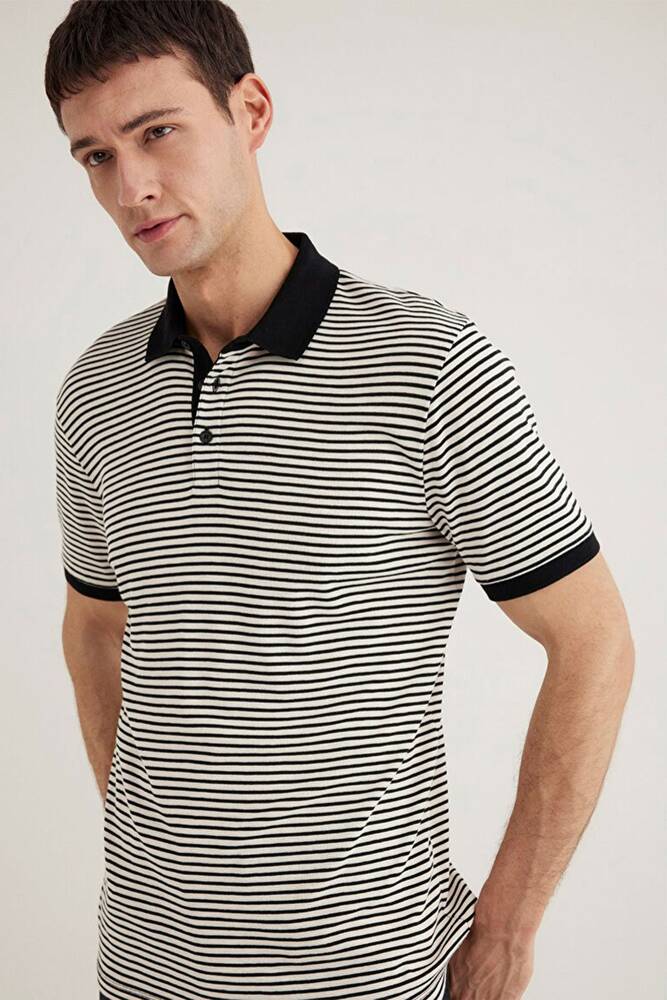 Erkek Çizgili Polo Tişört 0611843-70055 Bej 