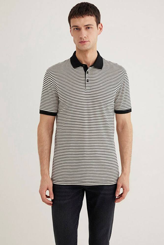 Erkek Çizgili Polo Tişört 0611843-70055 Bej 