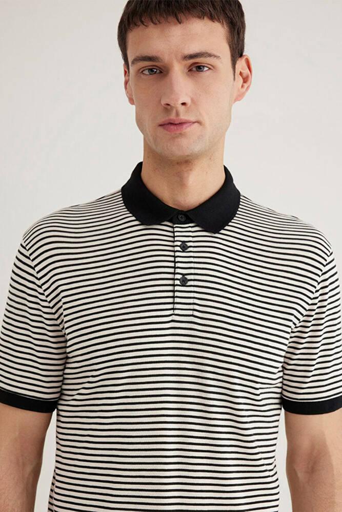 Erkek Çizgili Polo Tişört 0611843-70055 Bej 