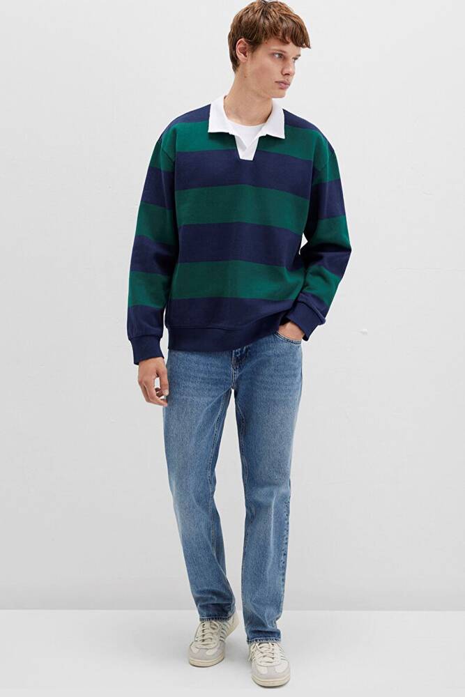 Erkek Çizgili Sweat 0S10491-70497 Lacivert  Erkek Çizgili Sweat 0S10491-70497 Lacivert