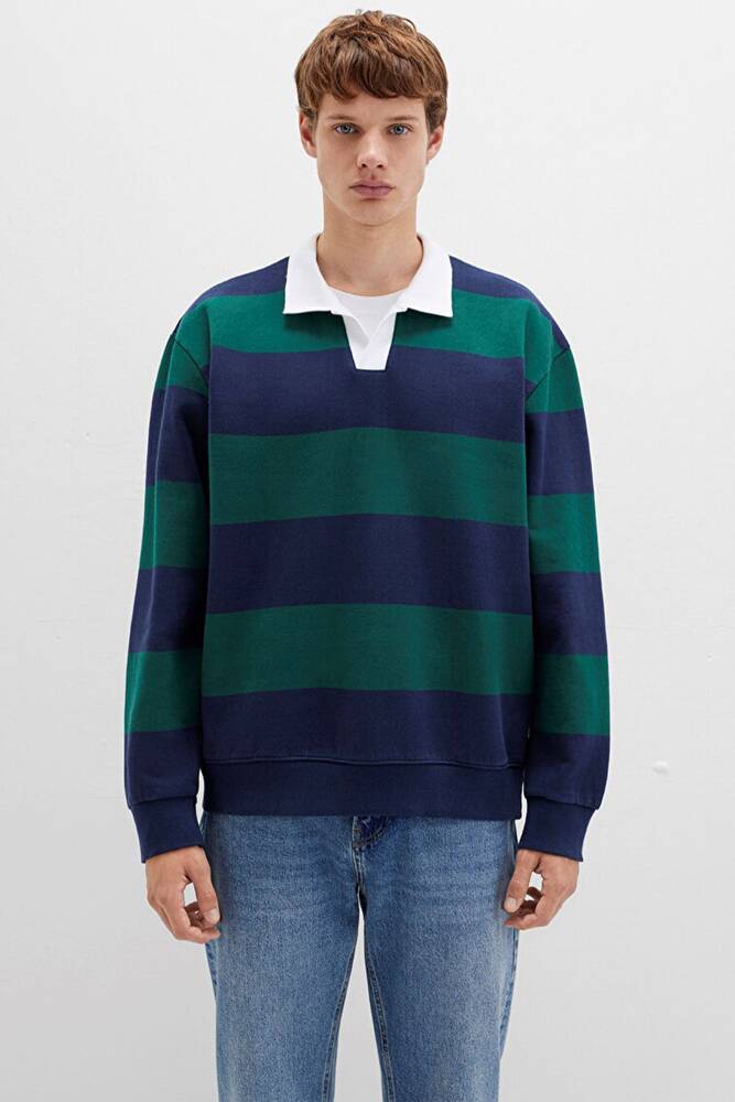 Erkek Çizgili Sweat 0S10491-70497 Lacivert  Erkek Çizgili Sweat 0S10491-70497 Lacivert