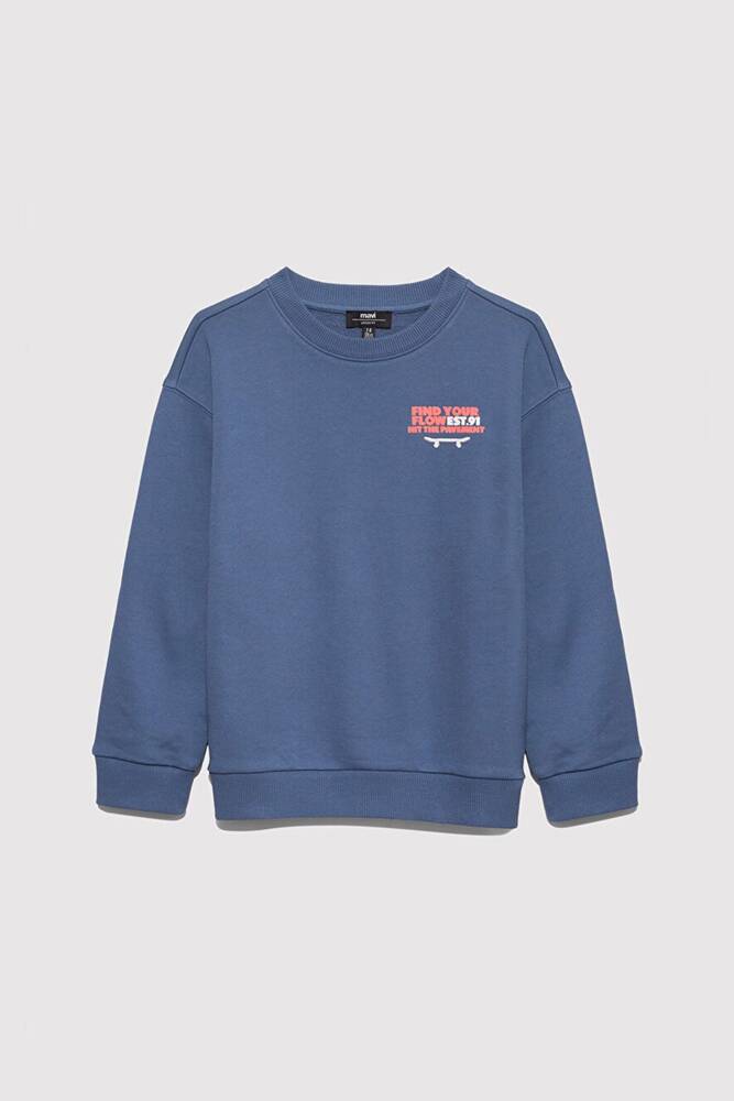 Erkek Çocuk Fınd Your Flow Baskılı Sweat 6S10128-86702 Mavi 