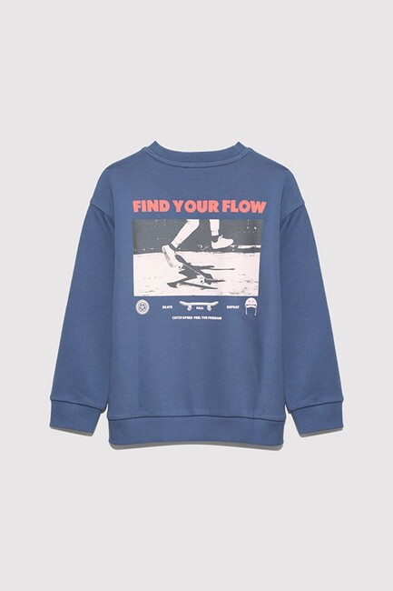 Erkek Çocuk Fınd Your Flow Baskılı Sweat 6S10128-86702 Mavi - Thumbnail