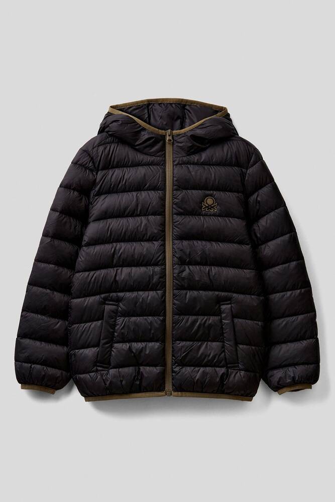 Erkek Çocuk Logolu İnce Puffer Mont 2TWDCN018 Siyah 