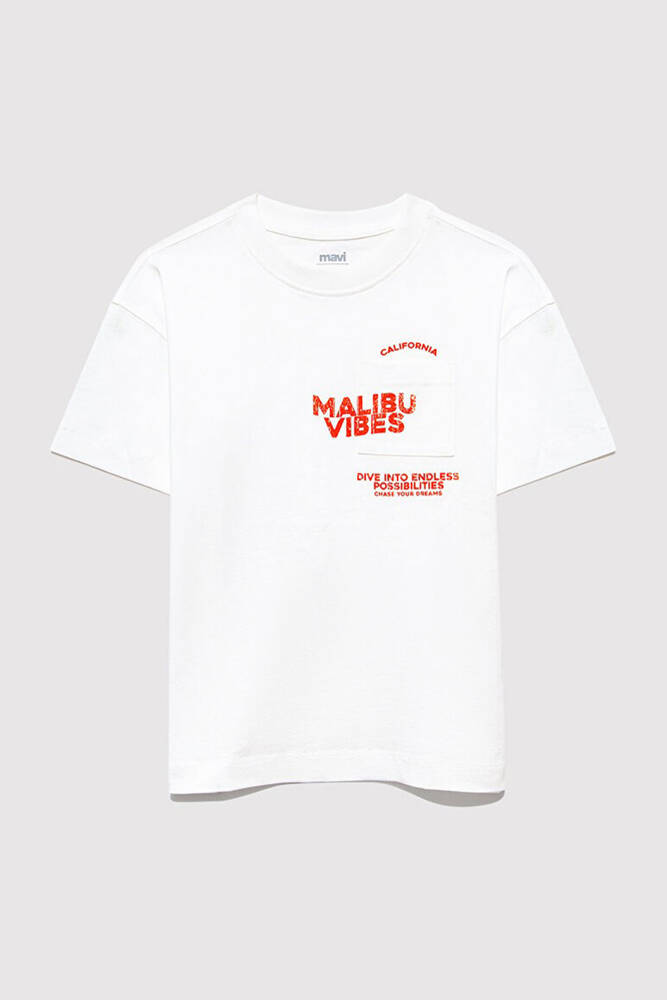 Erkek Çocuk Malibu Vibes Baskılı Tişört 6610327-70057 Ekru 