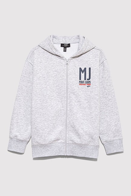 Erkek Çocuk Mavi 91 Baskılı Fermuarlı Sweat 6S10138-88467 Gri - Thumbnail