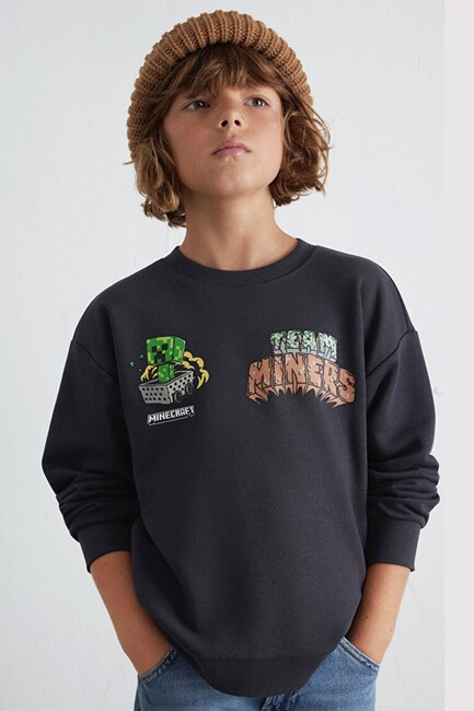 Erkek Çocuk Mınecraft Baskılı Sweat 6S10129-70087 Gri (1)