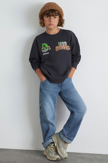 Erkek Çocuk Mınecraft Baskılı Sweat 6S10129-70087 Gri (3)