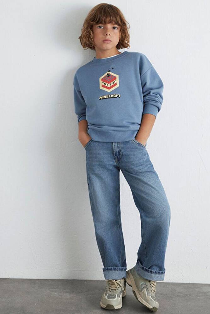 Erkek Çocuk Mınecraft Baskılı Sweat 6S10130-85518 Mavi  Erkek Çocuk Mınecraft Baskılı Sweat 6S10130-85518 Mavi