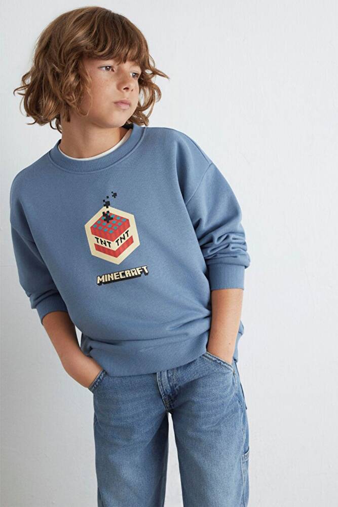 Erkek Çocuk Mınecraft Baskılı Sweat 6S10130-85518 Mavi  Erkek Çocuk Mınecraft Baskılı Sweat 6S10130-85518 Mavi