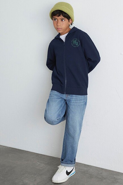 Erkek Çocuk MV Baskılı Fermuarlı Sweat 6S10127-82318 Lacivert - Thumbnail