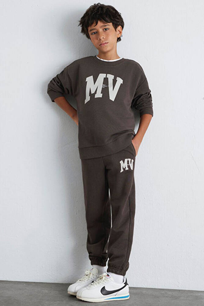Erkek Çocuk MV Logo Baskılı Eşofman Altı 6010010-71593 Kahve 