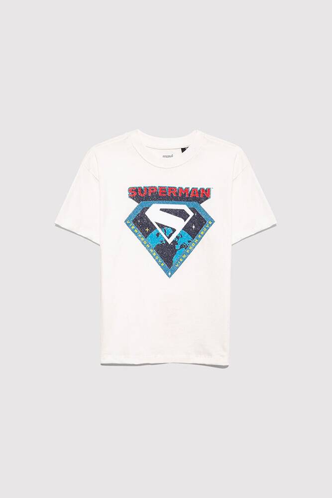 Erkek Çocuk Superman Baskılı Tişört 6610381-70057 Ekru 