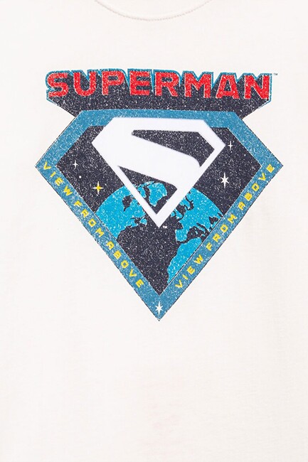 Erkek Çocuk Superman Baskılı Tişört 6610381-70057 Ekru - Thumbnail