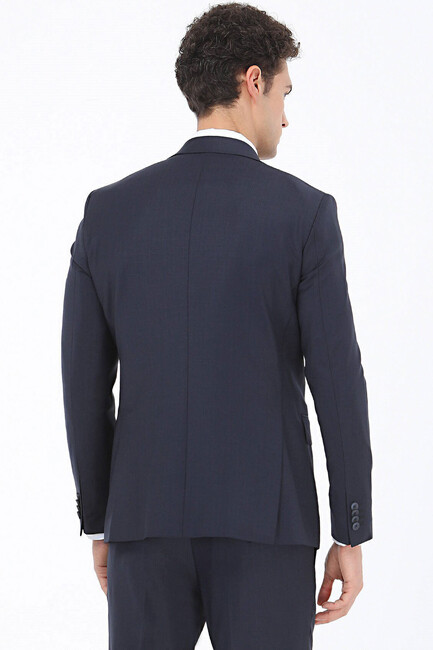 Erkek Desenli Modern Fit Yün Karışımlı Takım Elbise 10139713 Lacivert - Thumbnail
