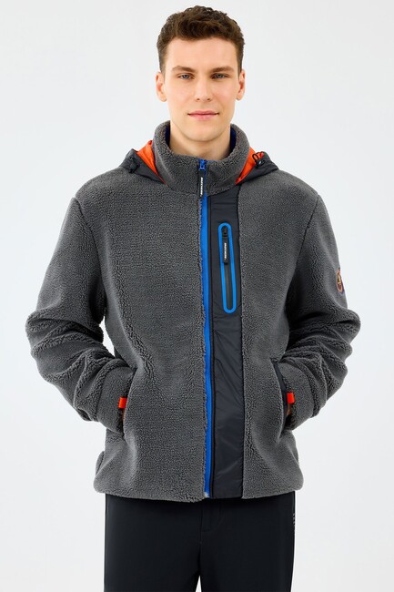 Erkek Fleece Full Zıp Sweat S242039-035 Gri (1)