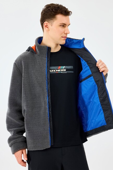 Erkek Fleece Full Zıp Sweat S242039-035 Gri - Thumbnail