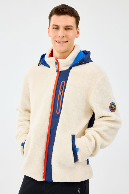 Erkek Fleece Full Zıp Sweat S242039-102 Ekru (1)