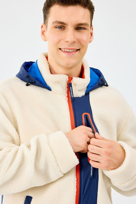 Erkek Fleece Full Zıp Sweat S242039-102 Ekru (3)