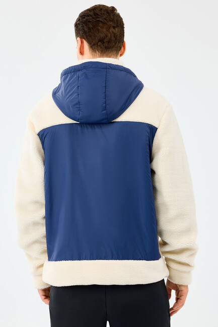 Erkek Fleece Full Zıp Sweat S242039-102 Ekru - Thumbnail