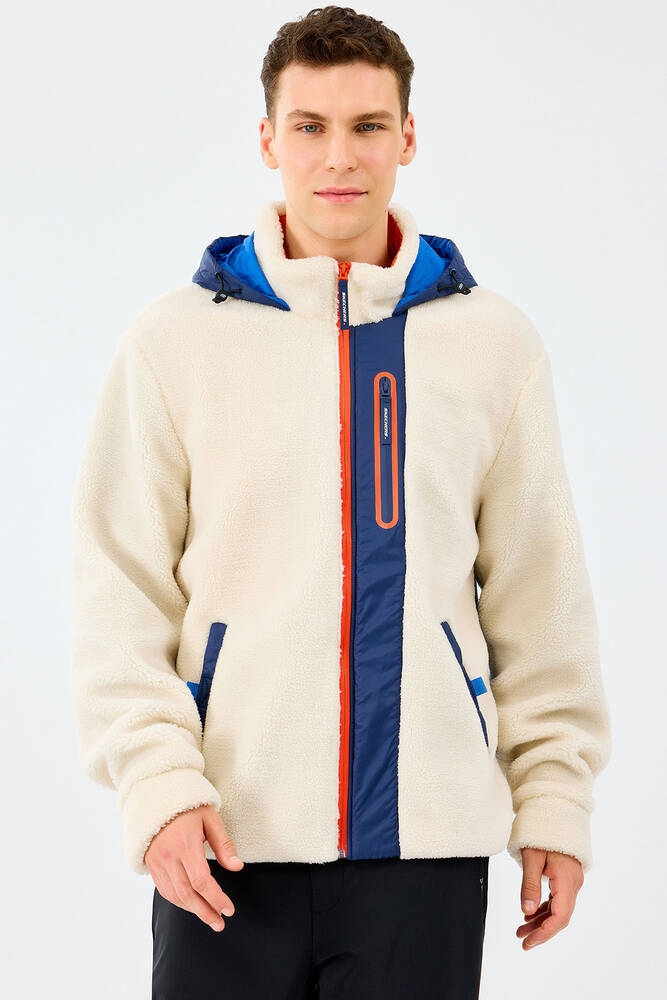 Erkek Fleece Full Zıp Sweat S242039-102 Ekru 