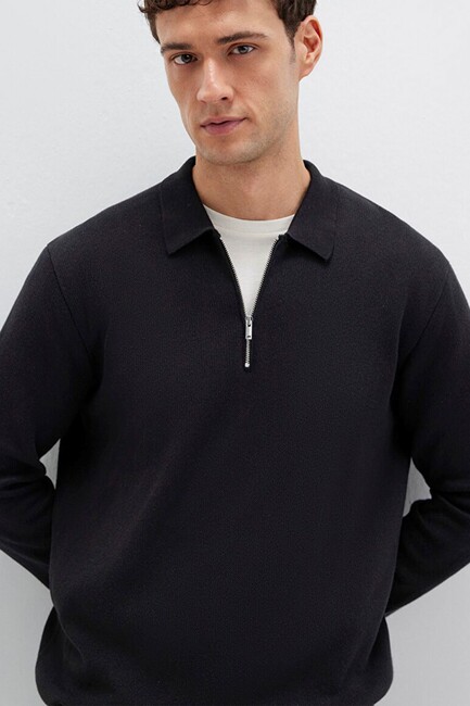 Erkek Half Zıp Kazak 0710337-900 Siyah (1)