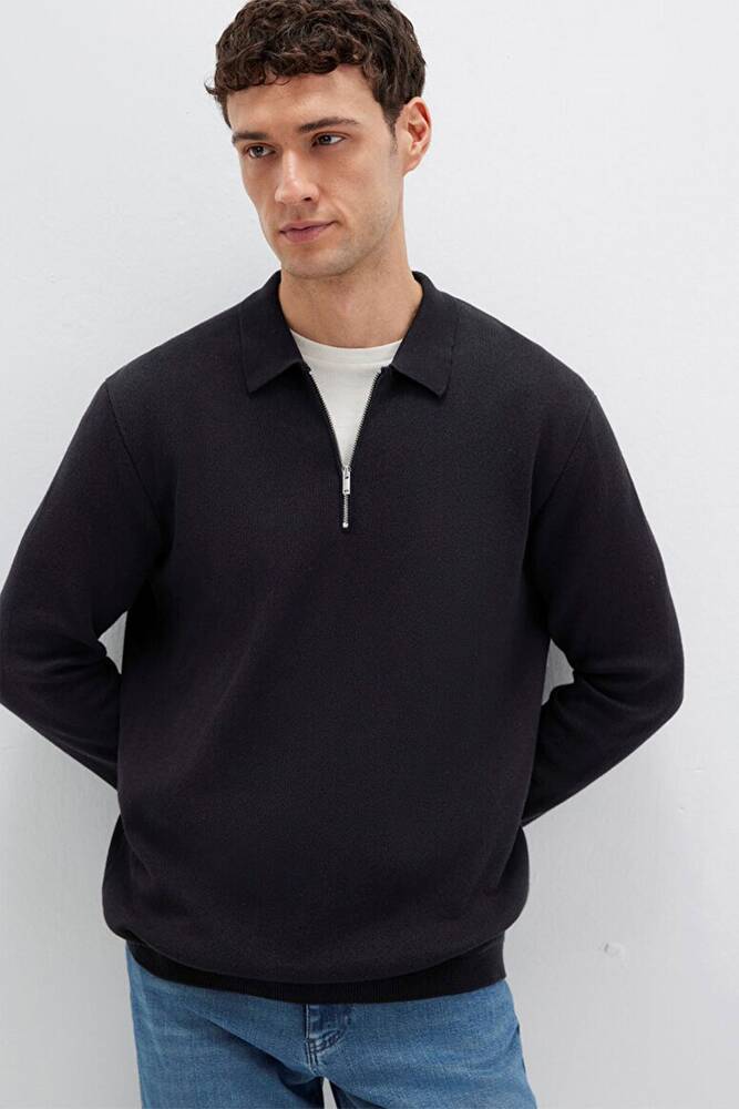 Erkek Half Zıp Kazak 0710337-900 Siyah  Erkek Half Zıp Kazak 0710337-900 Siyah