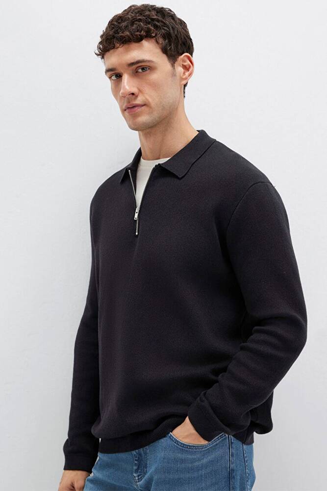 Erkek Half Zıp Kazak 0710337-900 Siyah  Erkek Half Zıp Kazak 0710337-900 Siyah
