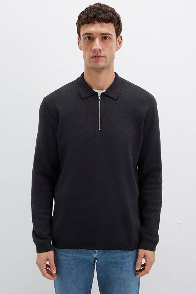 Erkek Half Zıp Kazak 0710337-900 Siyah  Erkek Half Zıp Kazak 0710337-900 Siyah