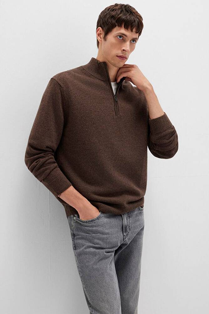 Erkek Half Zıp Kazak 0710371-70251 Kahve  Erkek Half Zıp Kazak 0710371-70251 Kahve