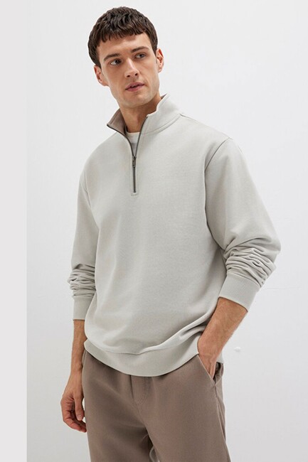 Erkek Half Zıp Sweat 0S10419-70074 Gri - Thumbnail