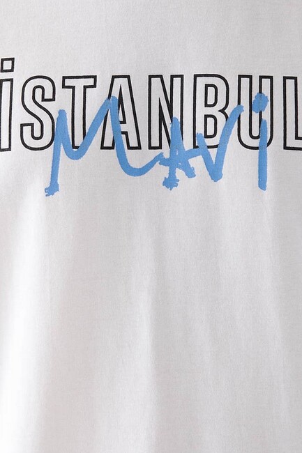 Erkek İstanbul Baskılı Tişört 067114-620 Beyaz - Thumbnail