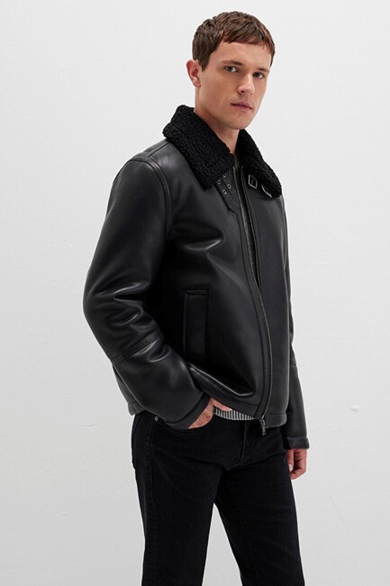 Erkek Kürk Yaka Ceket 0110670-71379 Siyah (1)