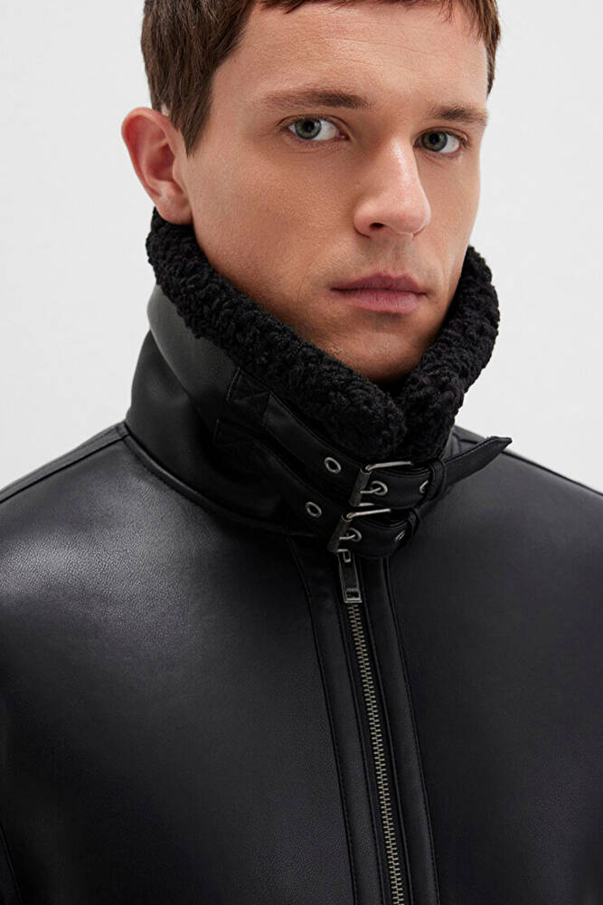 Erkek Kürk Yaka Ceket 0110670-71379 Siyah 