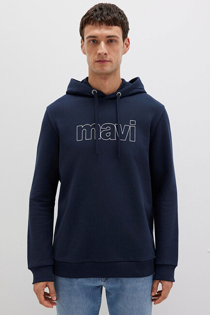 Erkek Logo Kapüşonlu Sweat 065606-28417 Lacivert - Thumbnail
