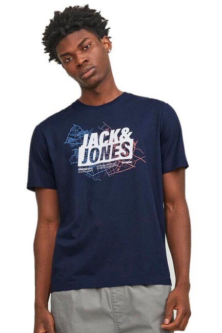 Jack & Jones - Erkek Map Logo Tişört 12252376 Lacivert 