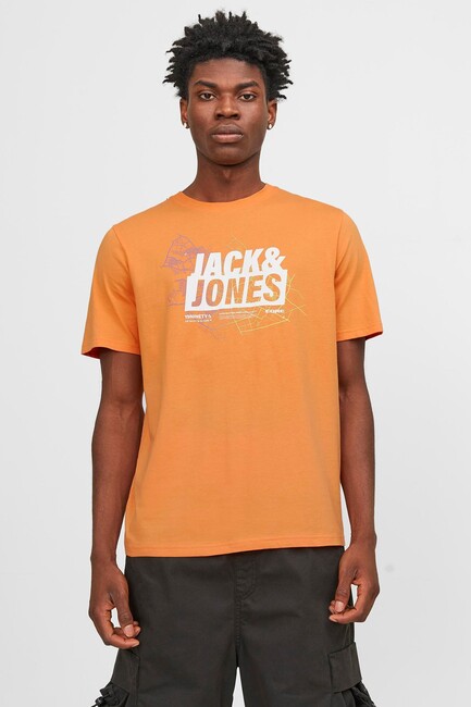 Jack & Jones - Erkek Map Logo Tişört 12252376 Turuncu 