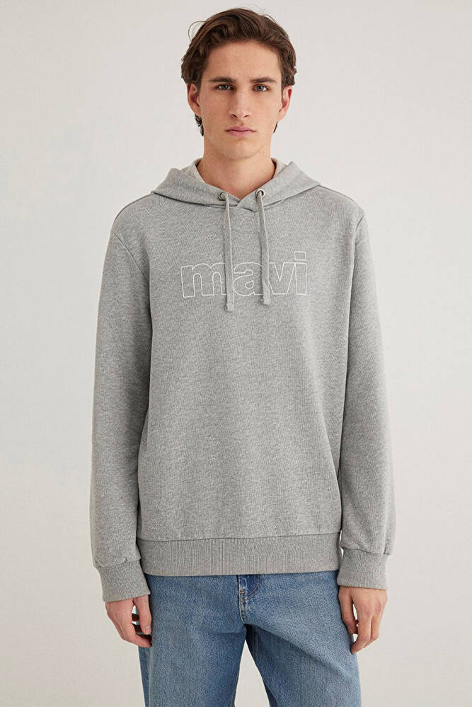 Erkek Logo Kapüşonlu Sweatshırt 065606-28387 Gri 
