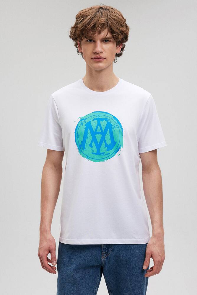 Erkek Mavi Logo Tişört 0612006-620 Beyaz 