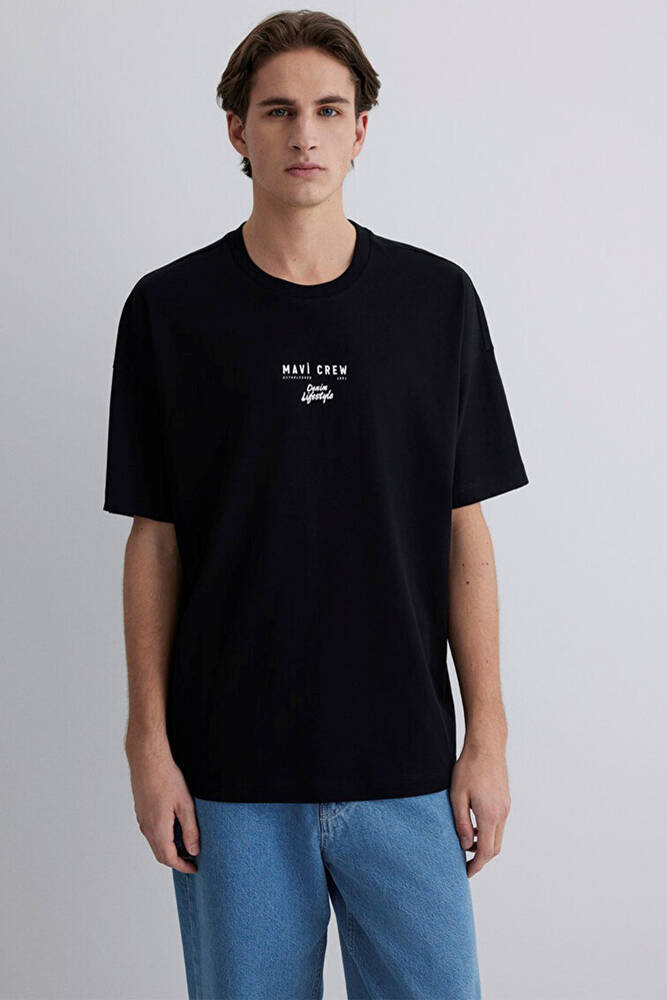Erkek Mavi Minimal Logo Tişört 0612709-900 Siyah 