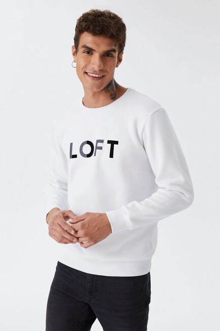 Erkek Regular Fit Sweatshirt LF2028819 Beyaz - Thumbnail