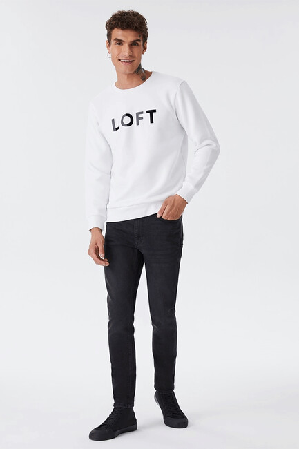 Erkek Regular Fit Sweatshirt LF2028819 Beyaz - Thumbnail