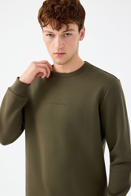 Erkek Regular Fit Sweatshirt LF2034268 Haki - Thumbnail