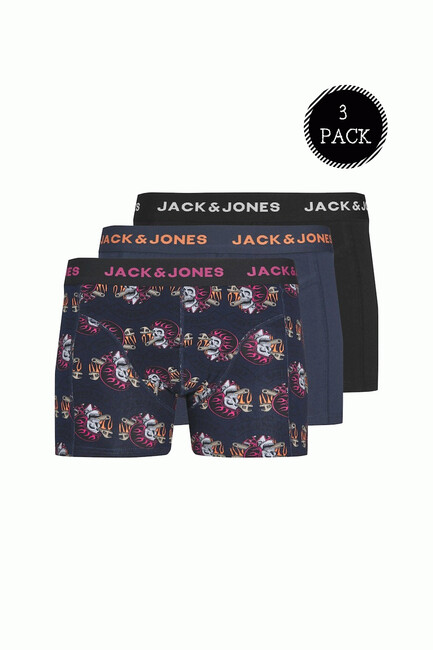 Jack & Jones - Erkek Renkli Logolu 3'lü Boxer Paketi 12237425 Lacivert 