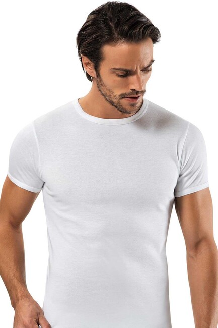 Erdem - Erkek Ribana Kapalı Yaka T-Shirt 111R1197 Beyaz (1)